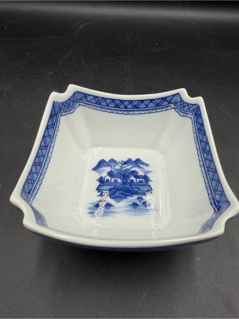 Vintage Chinese Blue and White Handpainted Bowl - Chinese Landscapes - Square